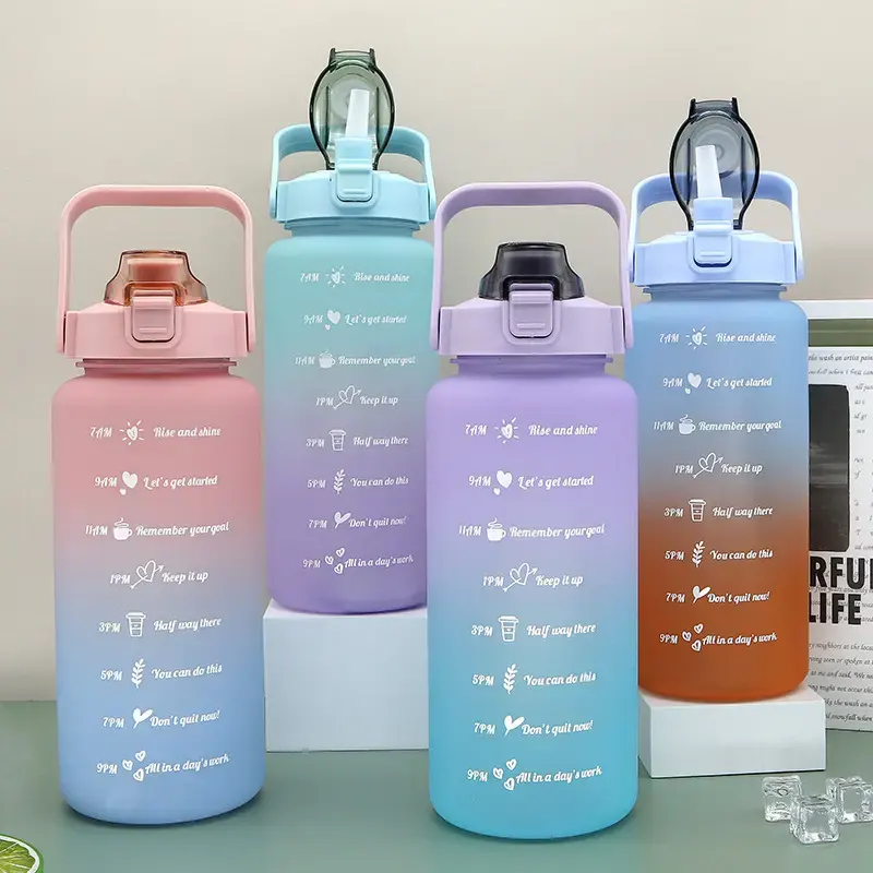 New Gradient Color Space Cup Kunststoff Stroh becher Große Kapazität Outdoor PC Frosted Fitness Kunststoff Wasser flasche