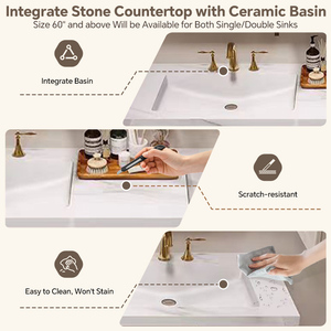 Meuble-lavabo de luxe rétro français - Double vasque en bois massif avec armoire miroir, plan de travail en pierre intégré avec vasque en céramique - Product Image 2