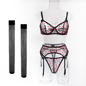 Nouvelle conception américaine, lingerie sexy XL noire avec broderie en velours et décoration de petit cœur rouge et nœud, tentation Cuckold - Product Image 6