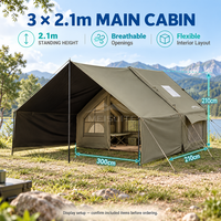Tenda Tiup Gaya Taktis Tangguh 3x2.1m Hijau Zaitun dengan Tenda Luar Berlapis Hitam 5.7m Tahan Air Bahan Oxford 420D untuk Petualangan