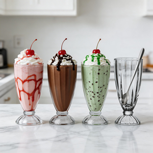 Verres à boire à rayures côtelées style fontaine à l'ancienne pour milk-shake, soda, glace, sundae, dessert, jus et cocktail - Product Image 5
