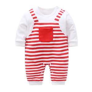 Mameluco de Algodón para Bebé para Primavera y Otoño con Diseño de Rayas Falsas que Parecen Overoles - Product Image 3