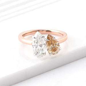 Anneaux en or rose 10 carats de <span class=keywords><strong>Provence</strong></span> avec deux pierres en moissanite, poire et marquise, champagne DEF, diamant moissanite, alliance - Product Image 4