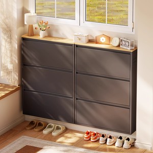 Zapatero Moderno IYANEN de Acero con Puerta Abatible, Mueble Zapatero Metálico con Tapa de Madera para Entrada y Pasillo - Product Image 4
