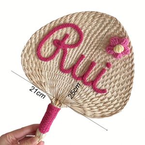 Abanicos de mano ecológicos de paja natural tejidos a mano con nombre personalizado, recuerdos de boda para novias y damas de honor, regalos para fiestas en la playa - Product Image 5