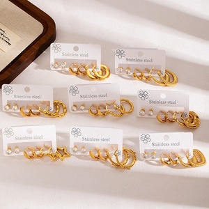 Juego de 3 Pares de Aretes de <span class=keywords><strong>Aro</strong></span> de Acero Inoxidable de Moda con Circonita, Corazón y Estrella para Mujer, Regalos para Fiestas - Product Image 1