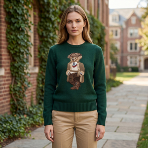 Suéter de Punto Grueso 7GG para Hombre, Estilo Preppy Vintage, con Jacquard de Oso, Diseño Retro con Estampado Animal, Mezcla de Lana, para Invierno - Product Image 5