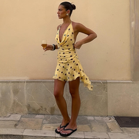 Robe de soirée moulante à pois en maille, col en V sexy, sans manches, pour femme