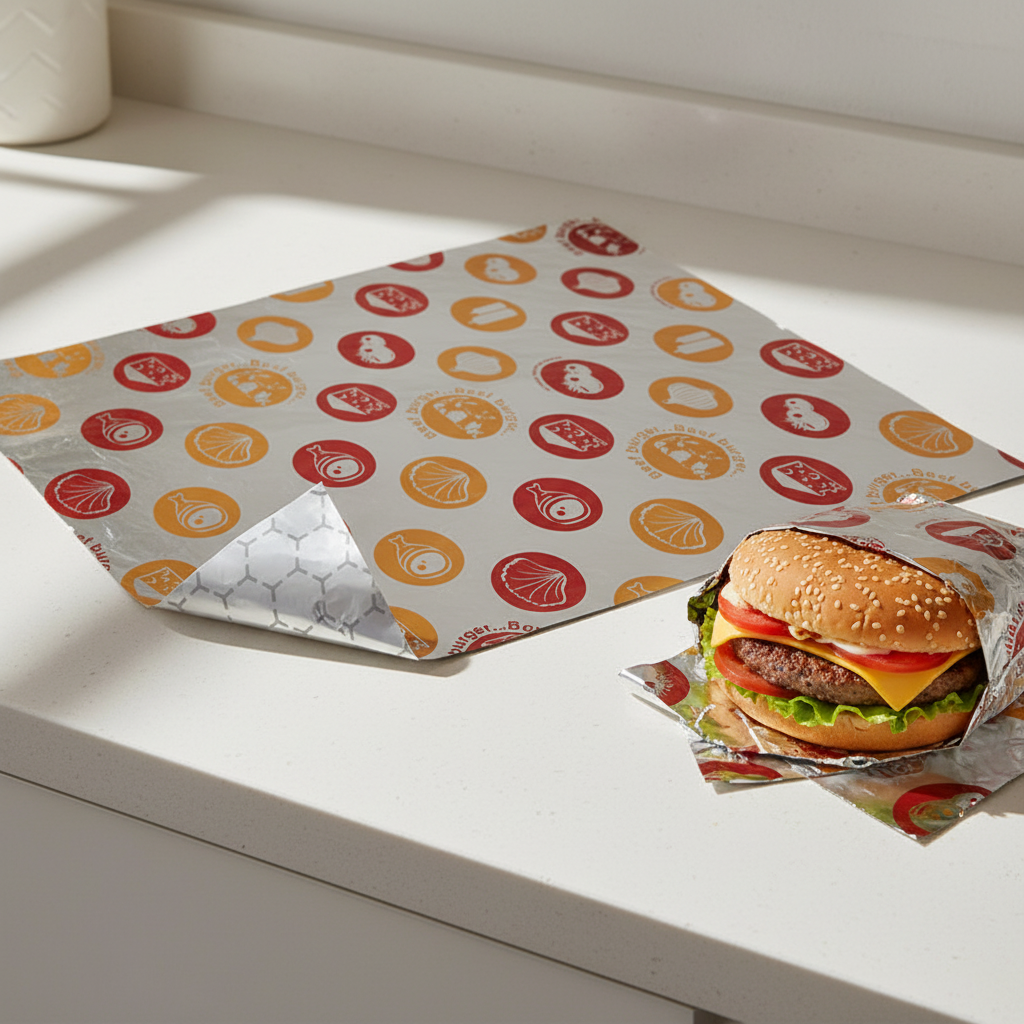Recyclable Food Grade Wax Coated Paper Laminate Foil for Cookie Meat Wafer Hamburger Sandwich Hotdog Burrito Wrap