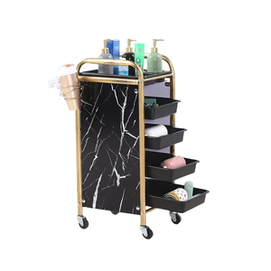 Chariot d'Assistant Coiffeur Détachable en Métal Doré avec Conception Pliable à 4 Roues, Moderne et Anti-Nœuds pour Salon de Coiffure - Product Image 5