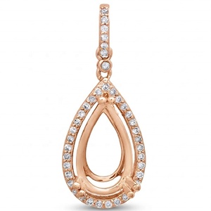 Componente de Joyería de Lujo con Corte de Pera, Semimontura para Colgante, Oro Sólido 10k 14k 18k, Engaste Halo con Diamante Cultivado en Laboratorio, Engaste Pavé, Componente para Colgante - Product Image 3