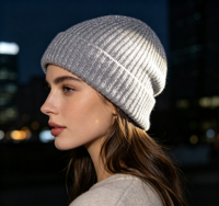 Bonnet d'hiver de luxe en tricot à revers, réfléchissant, à carreaux, personnalisable avec logo, en gros, doux, 100 % laine mérinos, unisexe, ajustable, épais