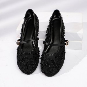 Single Buckle Strap Flats Mesh Floral Embroidery Pearl Beaded <b>Evening</b> Shoes - Product Image 5