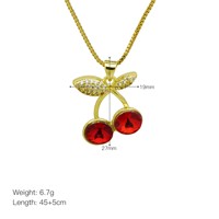 Collar de cadena para clavícula con colgante de circonio chapado en cobre de 18 quilates, diseño de cereza de la serie de frutas, de alta gama, a la moda, al por mayor
