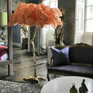 Lámpara de Pie Decorativa con Plumas de Avestruz Doradas para Salón, Lámpara de Pie con Borlas de Plumas para Sala de Estar de <span class=keywords><strong>Villa</strong></span> - Product Image 4