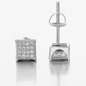 Men's Diamond Stud Earrings <b>Round</b> Brilliant Cut Geometric Design Screw-On Everyday Wear - Product Image 3