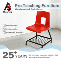 Chaise d'école ergonomique moderne et durable en plastique PP coloré avec cadre en acier, écologique, avec panier de rangement pour enseignants, bureau à domicile