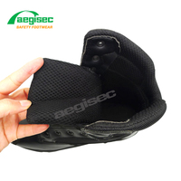 AEGISEC sepatu bot keselamatan kulit sapi, sepatu bot taktis keselamatan tempur tahan minyak bahan kulit sapi hitam