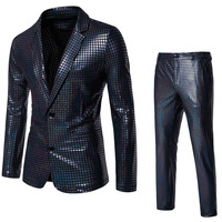 Kit de costume de fête d'Halloween Anime Disco pour hommes - Veste et pantalon en polyester à paillettes arc-en-ciel brillantes