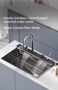 Singola ciotola LED Display digitale lavello da cucina Anti-graffio in acciaio inox cascata stile <span class=keywords><strong>con</strong></span> quattro fori e <span class=keywords><strong>rubinetto</strong></span> - Product Image 2