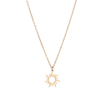 Collier unisexe en acier inoxydable plaqué or poli miroir avec pendentif tournesol classique et chaîne à perles, idéal pour le quotidien