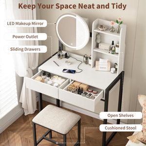 Modern <b>Small</b> Vanity Desk with LED Mirror and 3 Lighting Modes Makeup <b>Table</b> for Living Room & Hotel Use - Product Image 3
