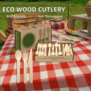 Presa di fabbrica posate usa e getta in legno di bambù ecologico include coltello e forchetta - Product Image 3