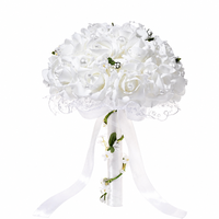 Bouquet de mariée en mousse PE décoré de perles, ruban long en satin, fleur artificielle pour cérémonie, bouquet de mariage