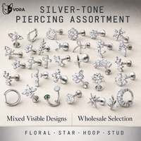 Assortiment de bijoux de piercing VORA en alliage de titane argenté, motifs floraux, étoiles, créoles et clous, vente en gros OEM, broches sans filetage