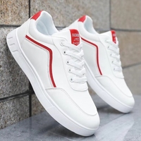 Chaussures de skate basses en cuir PU à rayures blanches et rouges pour hommes, à lacets, décontractées, pour la marche, vente en gros