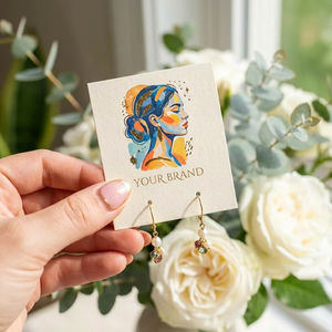 Tarjeta de exhibición de pendientes de joyería con retrato de acuarela personalizado, papel de algodón, lámina dorada, nombre de marca, OEM, ODM, venta al por mayor de fábrica, MOQ bajo - Product Image 1