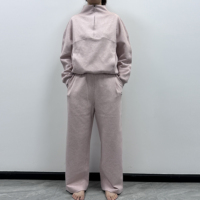 Ensemble de détente personnalisé pour femme, col montant, demi-zip, en coton doux, coupe décontractée, pantalon droit avec poches latérales, survêtement décontracté Y2K en coton