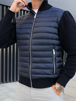 Manteau d'hiver matelassé épais pour homme, col montant, fermeture éclair sur le devant, veste d'extérieur décontractée en duvet uni