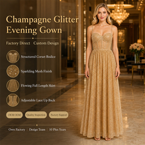 <span class=keywords><strong>Robe</strong></span> de Soirée Longue Femme Personnalisée en Gros, Direct Usine, avec Paillettes Champagne, Corset, Bretelles Fines et Dos Lacé, Idéale pour Bal de Promo - Product Image 1