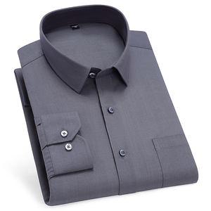 Nova Moda dos homens Slim Fit Casual Manga Longa Cor Sólida Camisas Respirável Elástico Primavera Botão Lapela Não-Engomar Escritório - Product Image 4