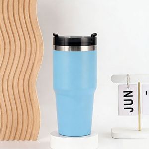 Mug de voyage pour voiture 20oz 30oz, gobelet isotherme à double paroi sous vide avec couvercle, paille et base antidérapante pour le bureau - Product Image 3