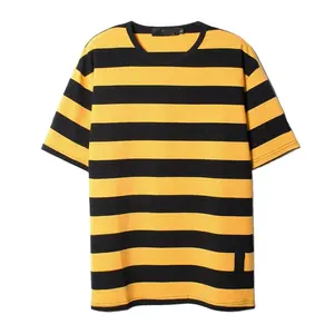 Short-sleeved T-shirt Color Matching Fashion Wide Stripe Trend Loose Casual Printed Breathable and Comfortable Cotton Blank Men