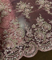 Tela de encaje bordada a mano con lentejuelas y cuentas pesadas, de doble cara, para vestidos de novia y bolsos, venta al por mayor, en stock.