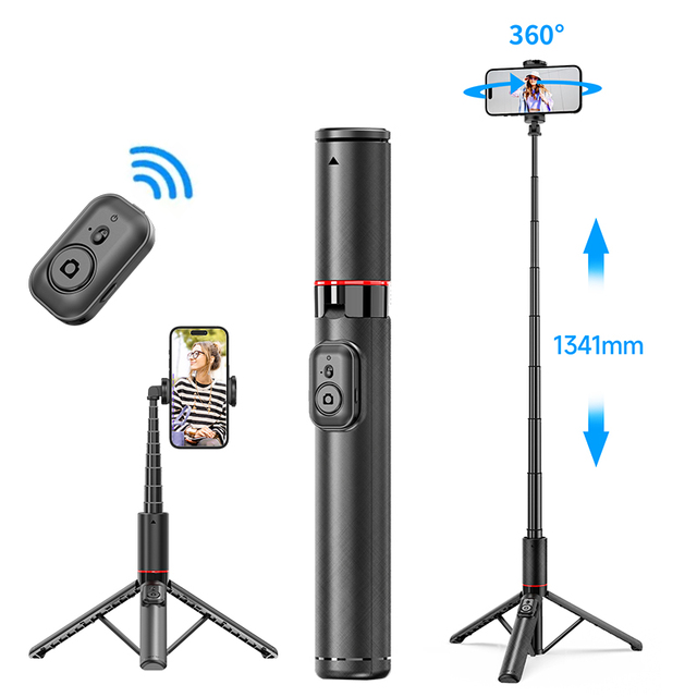 C21 Mini Foldable Telescopic Selfie Stick Tripod with Rotatable Head 1341mm Extendable Aluminum Alloy & ABS Phone Mount