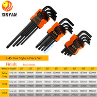 Set Kunci Torx Metrik Standar 9 Buah, Baja C45, Lapisan Oksida Hitam, T10-T50(003), dengan Tempat Penyimpanan ABS, Garansi 3 Tahun