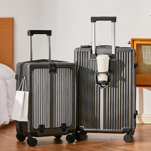 Valise à roulettes Yongsheng à ouverture frontale 20 pouces avec serrure, roues pivotantes à 360 degrés, pour voyages d'affaires, couleur unie - Product Image 3