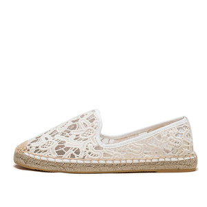 Alpargatas de encaje blanco <span class=keywords><strong>para</strong></span> mujer, de yute tejido, transpirables, elegantes, sin cordones, <span class=keywords><strong>para</strong></span> verano, <span class=keywords><strong>boda</strong></span>, zapatos planos casuales con costuras a mano - Product Image 2