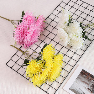 Bouquet d'offrande Qingming en chrysanthèmes griffes de dragon à sept têtes, fleurs artificielles pour culte des ancêtres, fournitures funéraires en soie dorée - Product Image 5