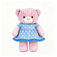 Adorable Ours en Peluche à Texture Bouclée avec Robe à Manches Courtes à Pois et Bordure en Dentelle, Jouet en Peluche Doux