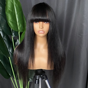 Wholesale <strong>Brazilian</strong> Indian Mongolian Remy Virgin Raw Cuticle Aligned Human Hair Straight <strong>Fringe</strong> None Lace Glueless <strong>Wig</strong> - Product Image 3