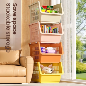 Panier de rangement empilable, système de rangement modulaire, <span class=keywords><strong>étagère</strong></span> de rangement en <span class=keywords><strong>plastique</strong></span> sur pied, panier organisateur pour légumes et fruits - Product Image 5