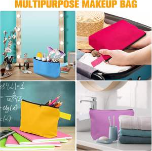 Sacs à maquillage en toile personnalisés, sacs cosmétiques en gros avec fond, pochette de voyage en toile à fermeture éclair, sac à main vierge multi-usages pour femmes - Product Image 5