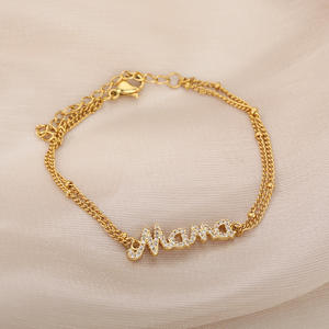 Venta al por mayor de pulsera de cuentas de doble capa para mujer con letras en inglés Mama Bracelet, se puede utilizar como regalo del Día de la madre - Product Image 2