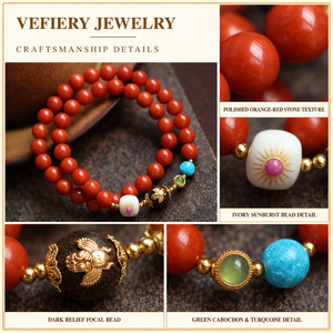 Natural Red Agate Turquoise Mixed Beaded Stretch <b>Bracelet</b> with White Carved Accent <b>for</b> <b>Women</b> Jewelry Wholesale - Product Image 3