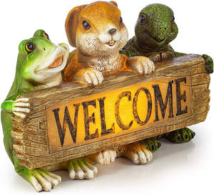 Panneau bienvenue en résine/résine, 12 pièces, signe des amis, grenouille, lapin, tortue, batterie solaire, LED, décorations d'extérieur et de jardin - Product Image 2